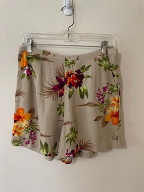 Tropical Hawaiian Floral Soft Rayon Pull on Shorts